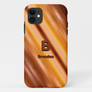 Change Initial Add Name Soft Brown Diagonal Stripe iPhone 11 Case