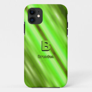 Change Initial Add Name Soft Green Diagonal Stripe iPhone 11 Case