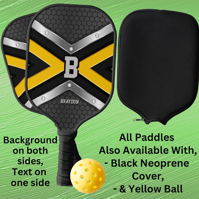 Change Initial Add Name Yellow Black Silver Arrows Pickleball Paddle (Creator Uploaded)