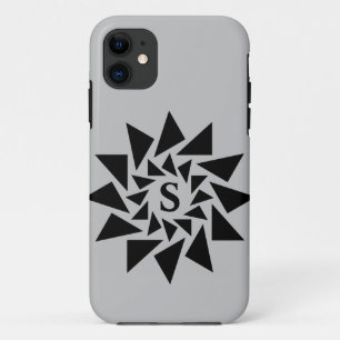 Change Initial, Geometric Triangles, Black White,  iPhone 11 Case