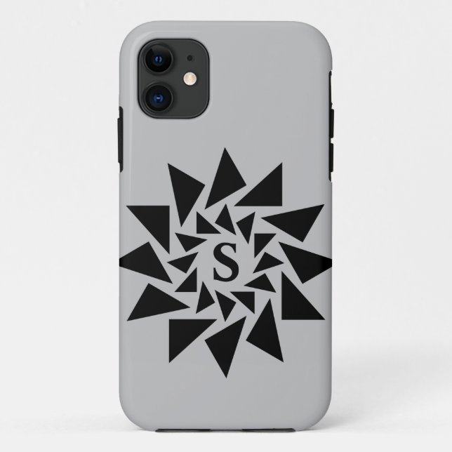 Change Initial, Geometric Triangles, Black White,  Case-Mate iPhone Case (Back)