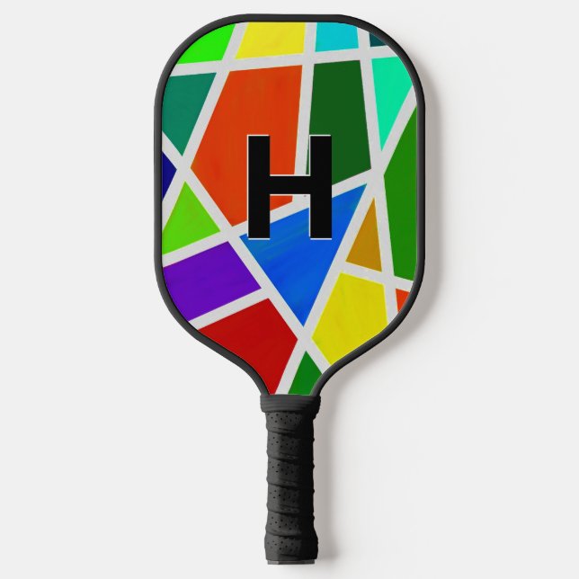 Change Initial, Geometric Triangles Colours Pickleball Paddle (Front)