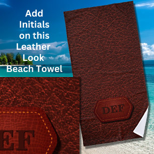 Change Initial, Leather Look Badge Dark Red Beach Towel