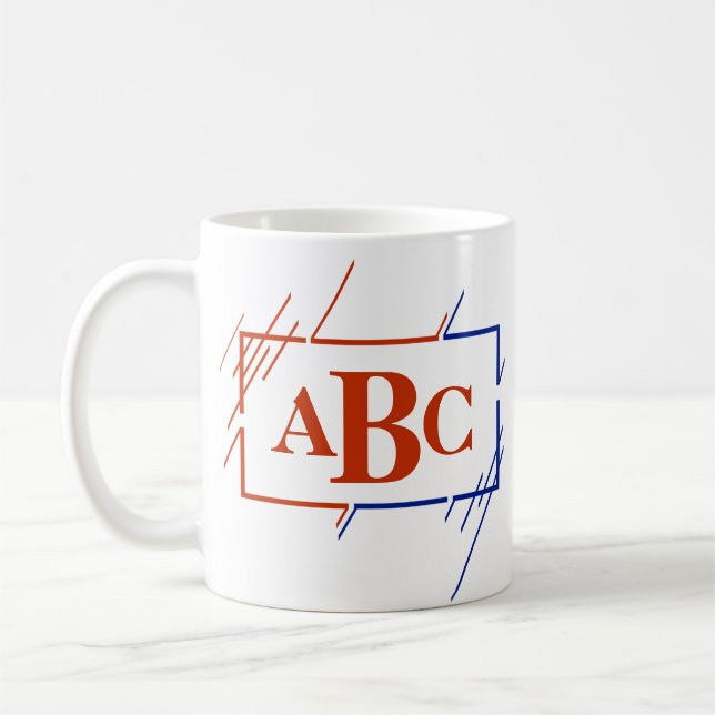 Change Initial Monogram Brown Blue Strokes A B C D Coffee Mug (Left)