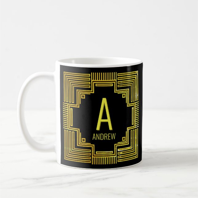Change Initial Name Gold Geometric Lines A B C D E Coffee Mug (Left)