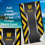 Change Initials, Add Name, Safety Yellow Black Beach Towel<br><div class="desc">Change it to any Initial you want,  Add (or delete) the Name on this design if you like -See my store for lots more great gift ideas.</div>