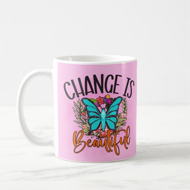 Change is Beautiful Butterfly Inspirational Quote Coffee Mug (Left)