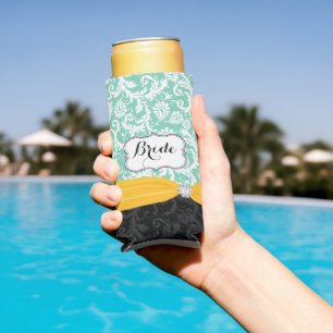 Change Mint to Any Colour Bride's Damask Pattern Seltzer Can Cooler