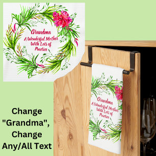 Change Name Add Text Grandma Pink Floral Boho Tea Towel