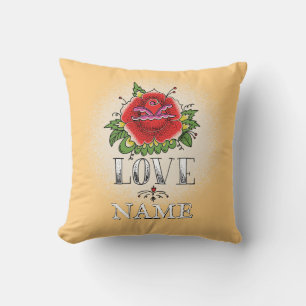 Change Name Add Text Red Rose Tattoo LOVE          Cushion
