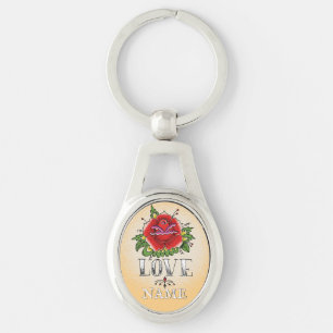 Change Name Add Text Red Rose Tattoo LOVE          Key Ring
