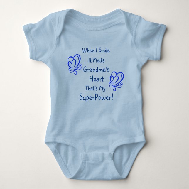 Change Name ALL Text Smile Breaks Heart Superpower Baby Bodysuit (Front)