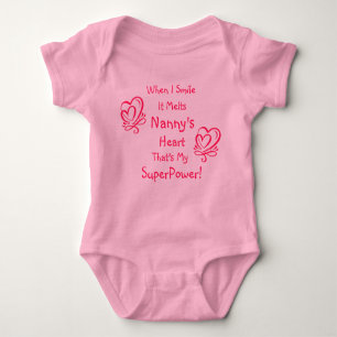 Change Name ALL Text Smile Breaks Heart Superpower Baby Bodysuit