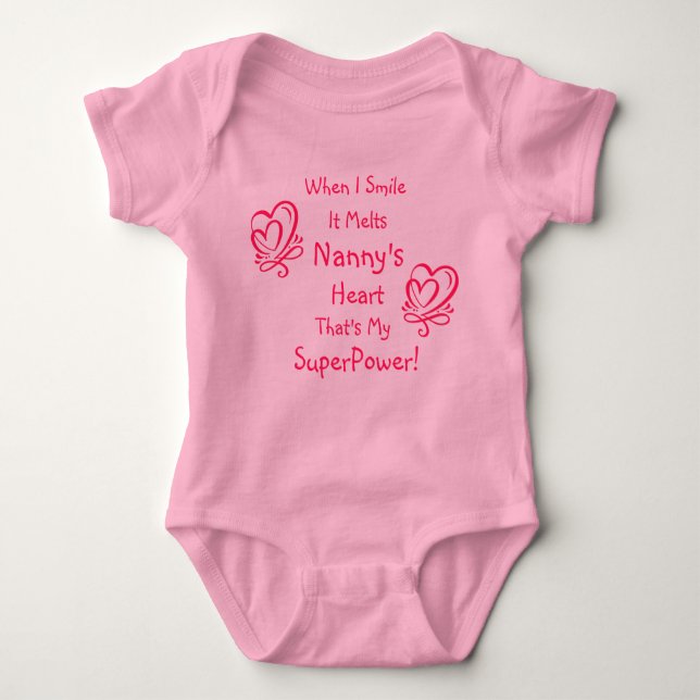 Change Name ALL Text Smile Breaks Heart Superpower Baby Bodysuit (Front)