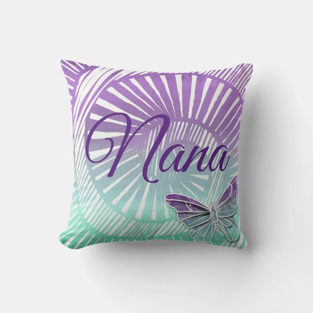Change Name Grandmother Purple Swirl & Butterfly Cushion (Front)