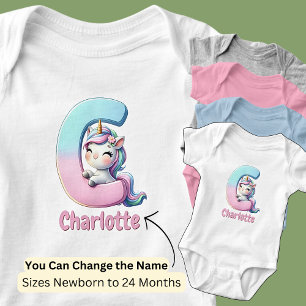 Change Name Pretty Pink Blue Cute Letter C Unicorn Baby Bodysuit