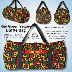 Change Name, Red Green Yellow Black Geometric Duffle Bag