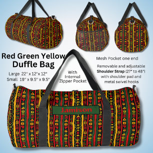 Change Name, Red Green Yellow Black Striped Duffle Bag
