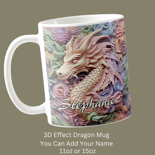 Change Name, Soft Pastels 3D Effect Dragon Coffee Mug (Creator Uploaded)