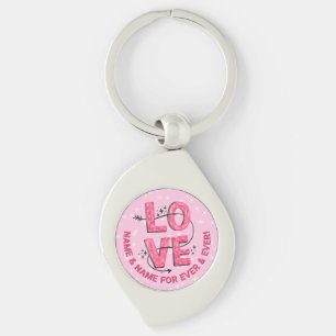 Change Name Text Boho LOVE Word Letters Type Pink Key Ring