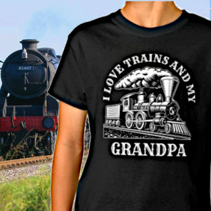 Change Name Text I Love Steam Trains & My Grandpa  T-Shirt