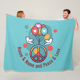 Change Name Text Peace Love Boho Hippie Doves      Fleece Blanket