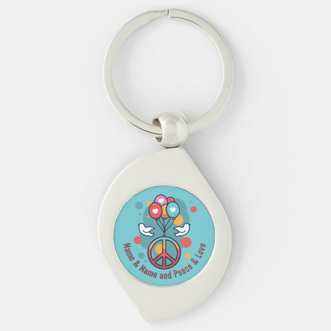 Change Name Text Peace Love Boho Hippie Doves      Key Ring (Front)