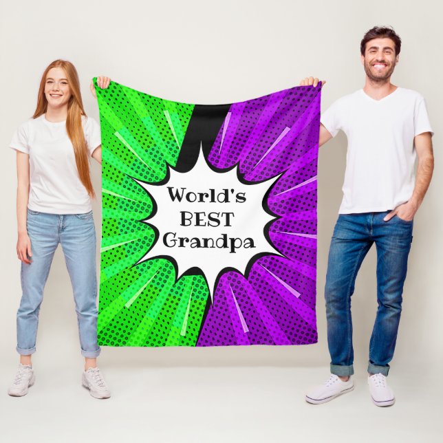 Change Name World Best Grandpa Green Purple Comic Fleece Blanket (In Situ)