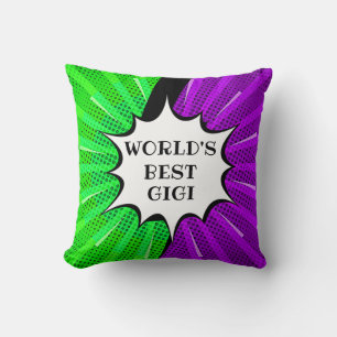 Change Name World's Best Gigi Green Purple Comic Cushion