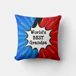 Change Name Worlds Best Grandfather Red Blue Comic Cushion