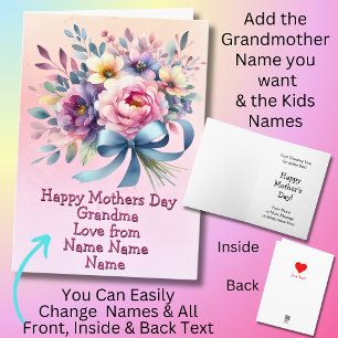 Change Names Happy Mothers Day Grandma Blue Ribbon Card
