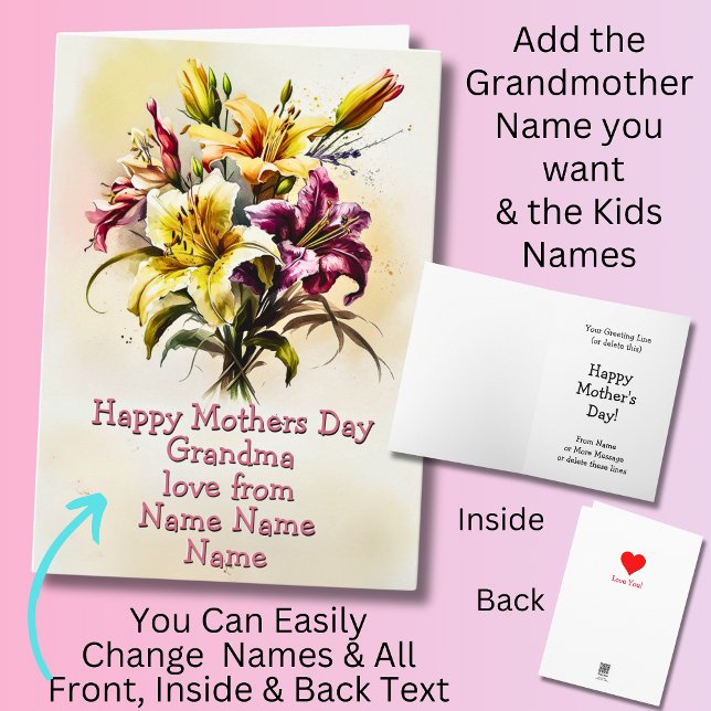 Change Names, Happy Mothers Day Grandma Flowers   Card (Creator Uploaded)