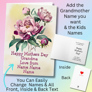 Change Names, Happy Mothers Day Grandma Peony Card