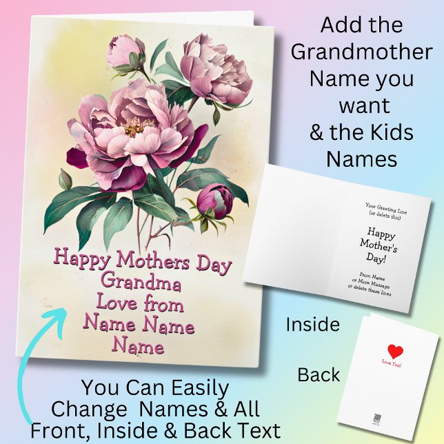 Change Names, Happy Mothers Day Grandma Peony Card (Creator Uploaded)