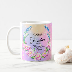 Change Names Mothers Day Grandma Pink Blue Flowers Coffee Mug