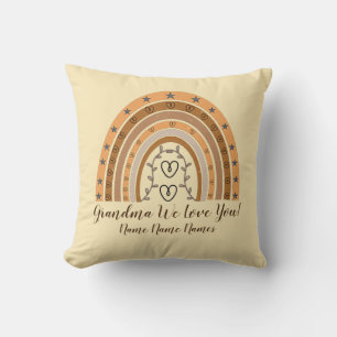 Change Names Text Brown Boho Rainbow Heart Grandma Cushion