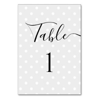 CHANGE NUMBER - Retro Polkadots Grey Calligraphy Table Number