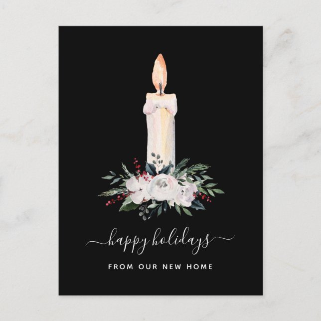Change of Address at Christmas | Floral Candle Holiday Postcard (Front)