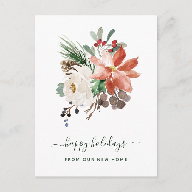 Change of Address at Christmas | Holiday Floral Postcard (Front)