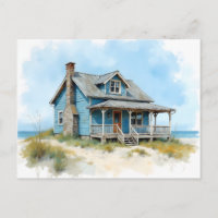 Change of Address Beach Cottage Watercolor Style