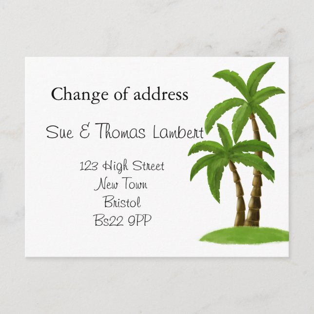 Change of address beach theme palm tree announcement postcard (Front)