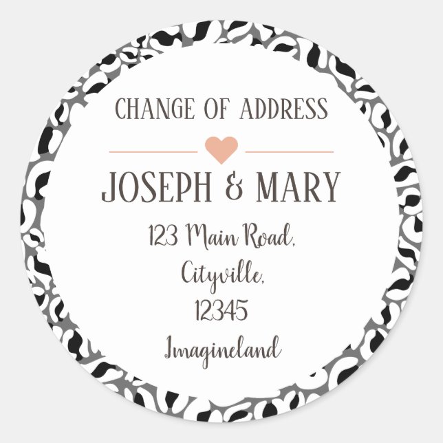 Change of address black and white Leopard Print Classic Round Sticker (Front)