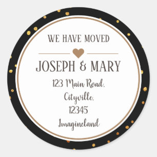 Change of address black gold marble dots modern classic round sticker