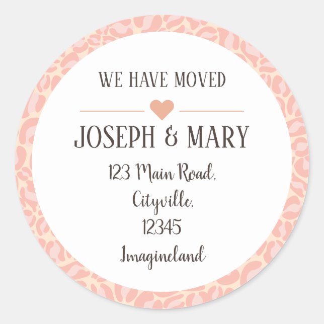 Change of address blush Leopard Print Classic Round Sticker (Front)