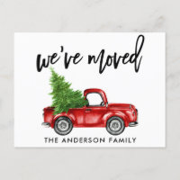 Change of Address Brush Script Red Truck Tree