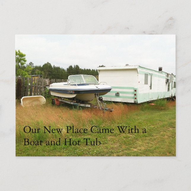 Change of Address Card: Boat and Hot Tub Announcement Postcard (Front)