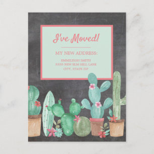 Change of Address Chalkboard Cactus Floral Postcard