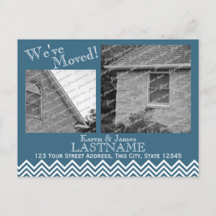 Change of Address Chevron Pattern with Photo Blue Announcement Postcard
