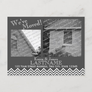 Change of Address Chevron Pattern with Photo Grey Announcement Postcard