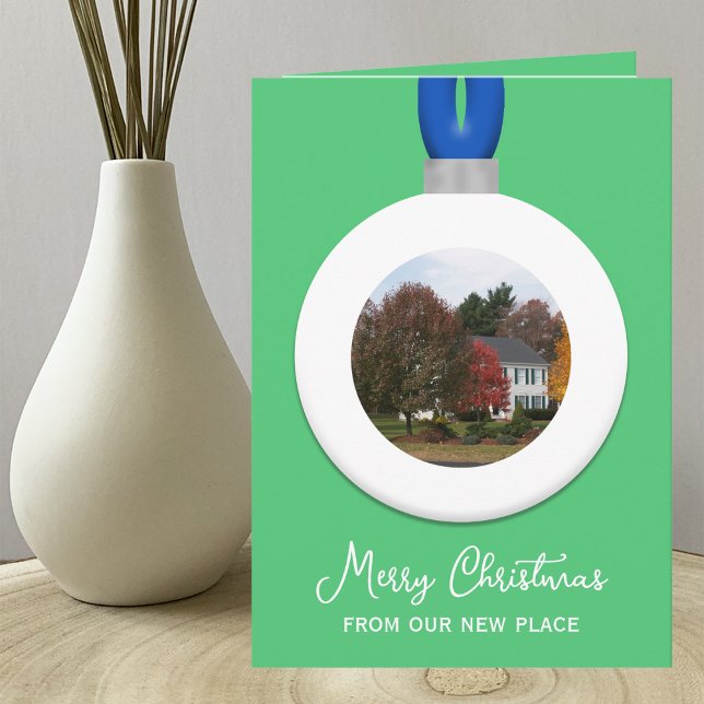 Change of Address Christmas Photo Ornament Emerald Holiday Card (Creator Uploaded)